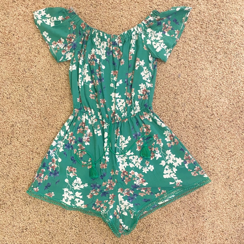Green floral romper